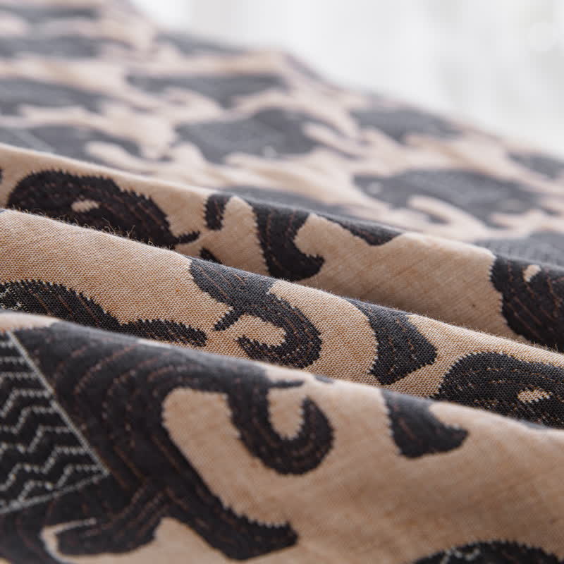 Thai Elephant Print Cotton Muslin Bedspread