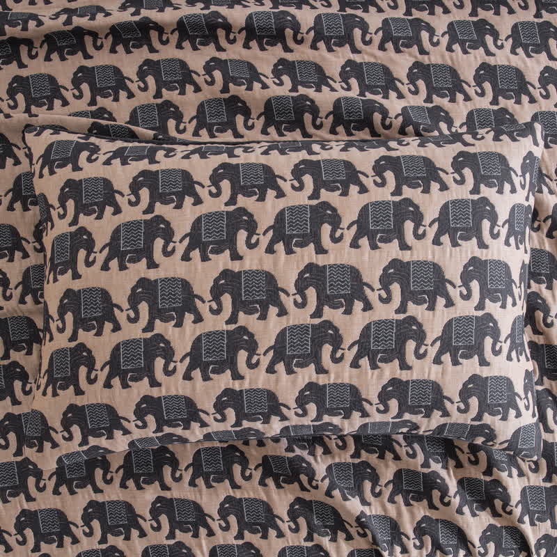 Thai Elephant Print Cotton Muslin Bedspread