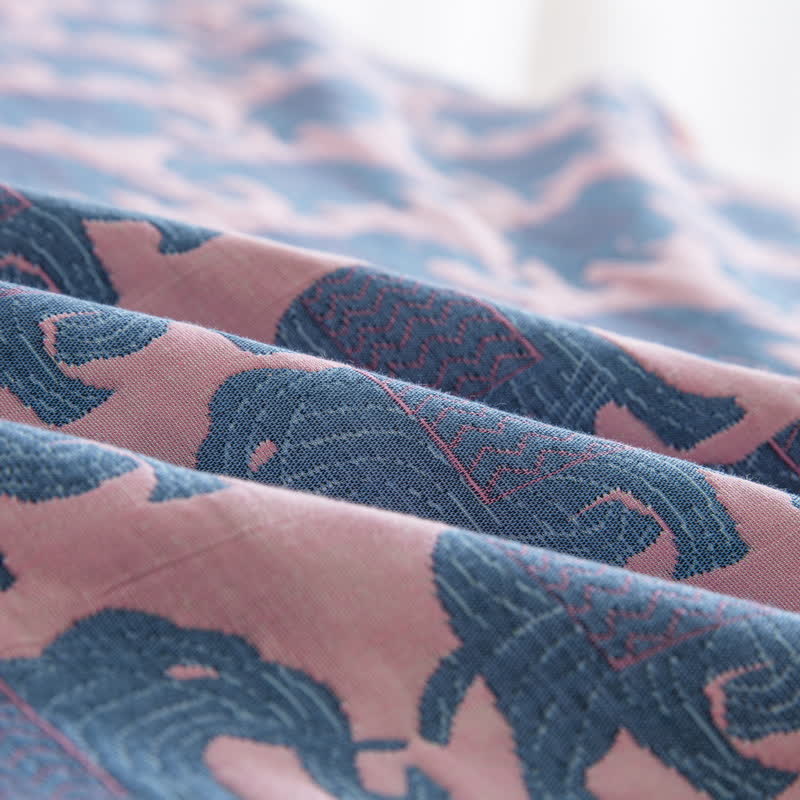 Thai Elephant Print Cotton Muslin Bedspread