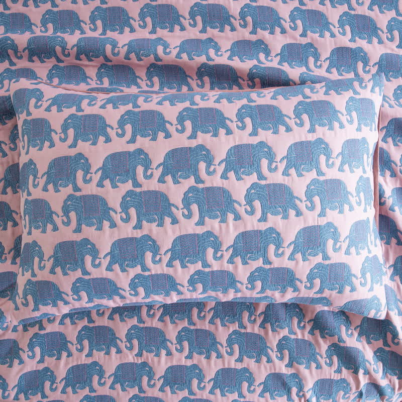 Thai Elephant Print Cotton Muslin Bedspread