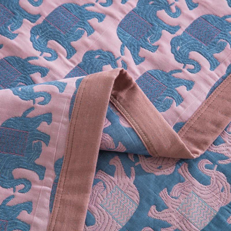 Thai Elephant Print Cotton Muslin Bedspread