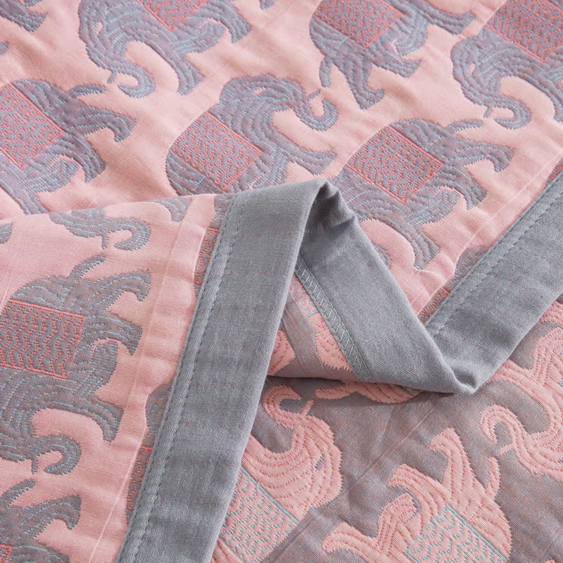 Thai Elephant Print Cotton Muslin Bedspread