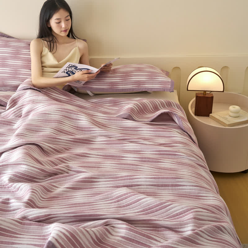 Stripe Print Cotton Muslin Bedspread