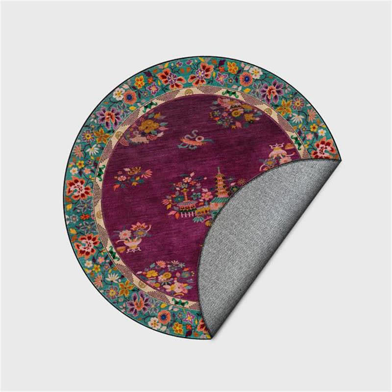 Vintage Floral Round-shaped Indoor Outdoor Rug