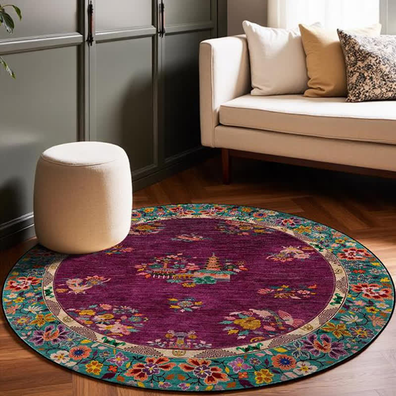 Vintage Floral Round-shaped Indoor Outdoor Rug