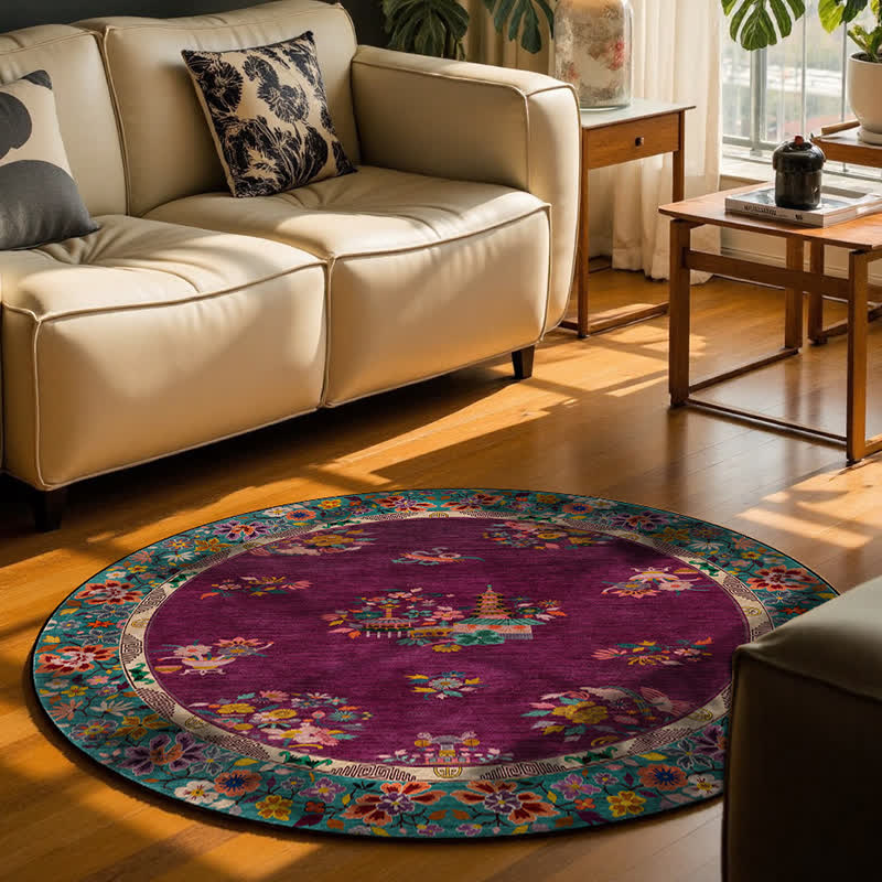 Vintage Floral Round-shaped Indoor Outdoor Rug