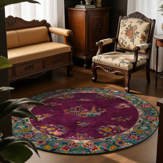 Vintage Floral Round-shaped Indoor Outdoor Rug