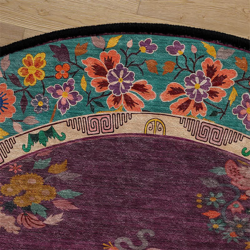 Vintage Floral Round-shaped Indoor Outdoor Rug