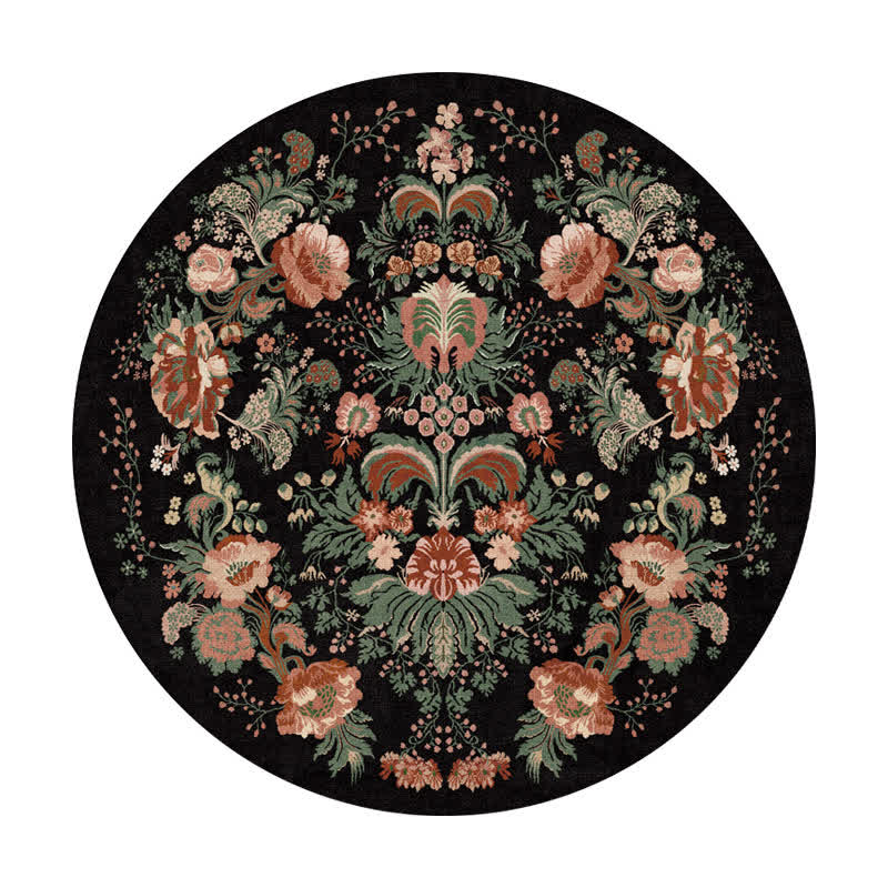 Waterproof Vintage Floral Round-shaped Area Rug