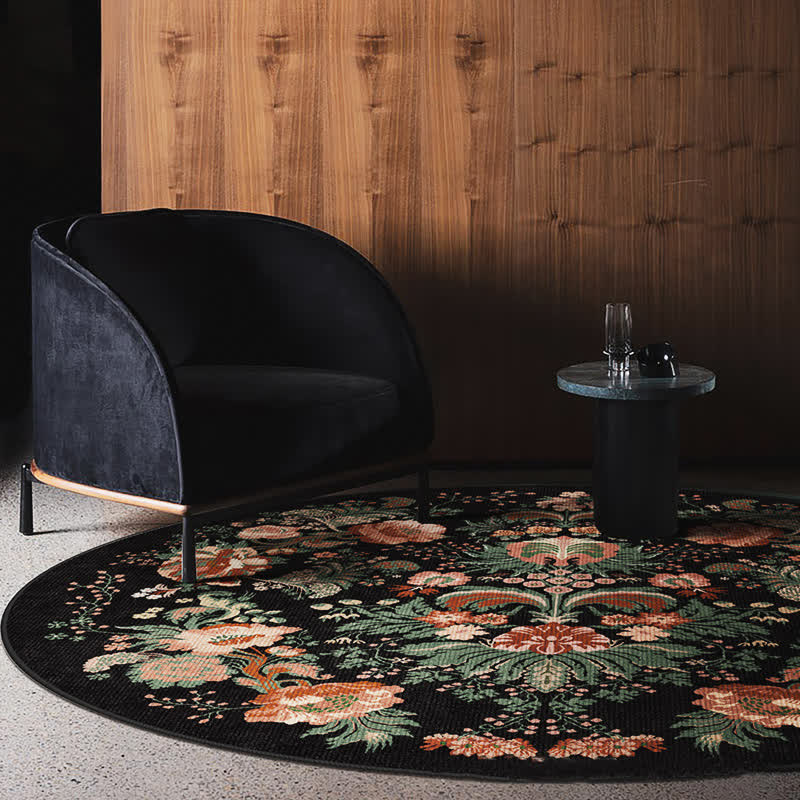 Waterproof Vintage Floral Round-shaped Area Rug