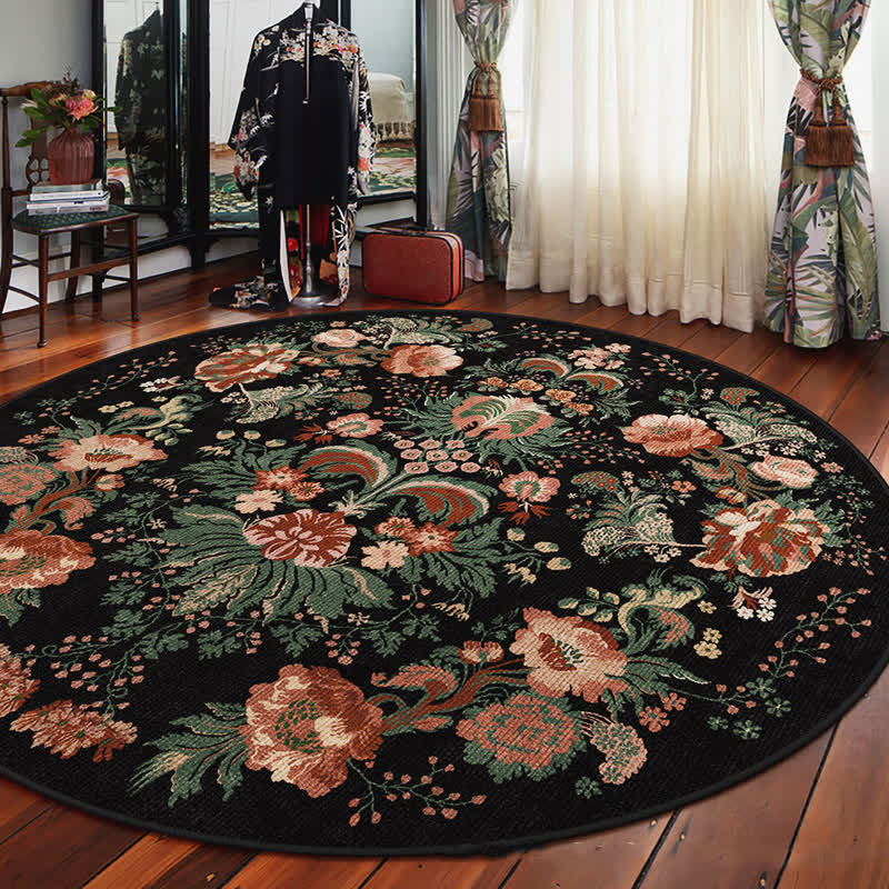 Waterproof Vintage Floral Round-shaped Area Rug