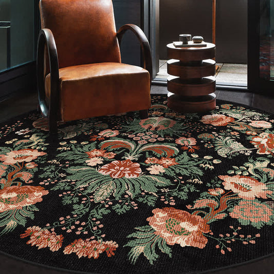 Waterproof Vintage Floral Round-shaped Area Rug