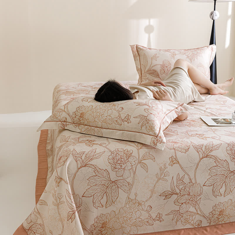 Peony Print Cool Natural Fiber Bedspread