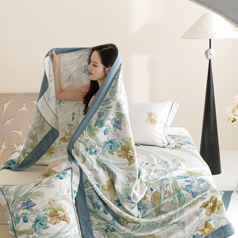 Orchid Print Cool Natural Fiber Bedspread