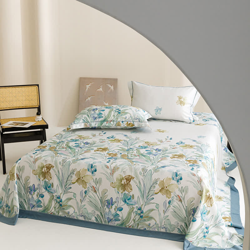Orchid Print Cool Natural Fiber Bedspread