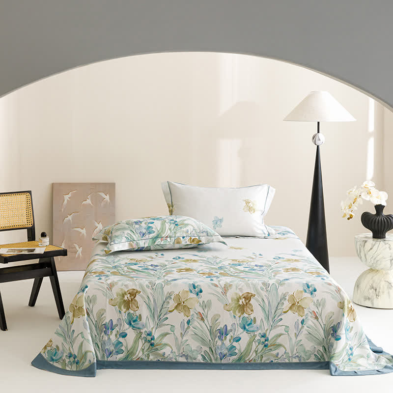 Orchid Print Cool Natural Fiber Bedspread