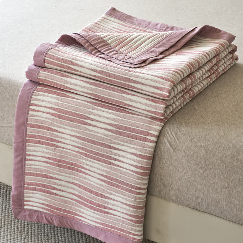 Stripe Print Cotton Muslin Bedspread