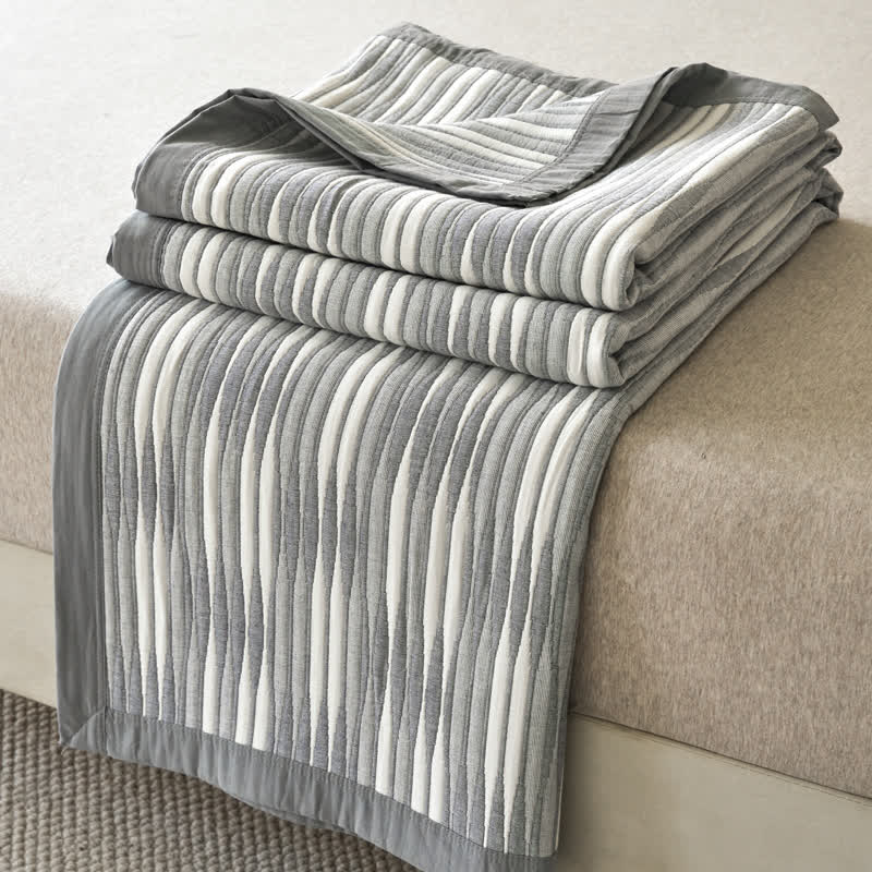 Stripe Print Cotton Muslin Bedspread