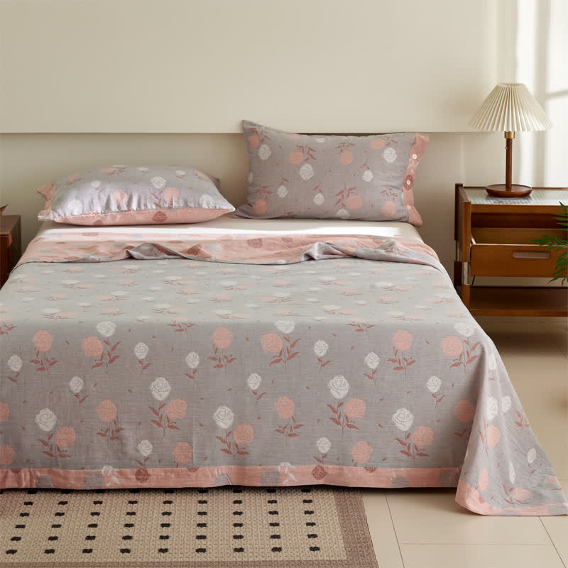 Rose Cotton Double Gauze Jacquard Bedspread