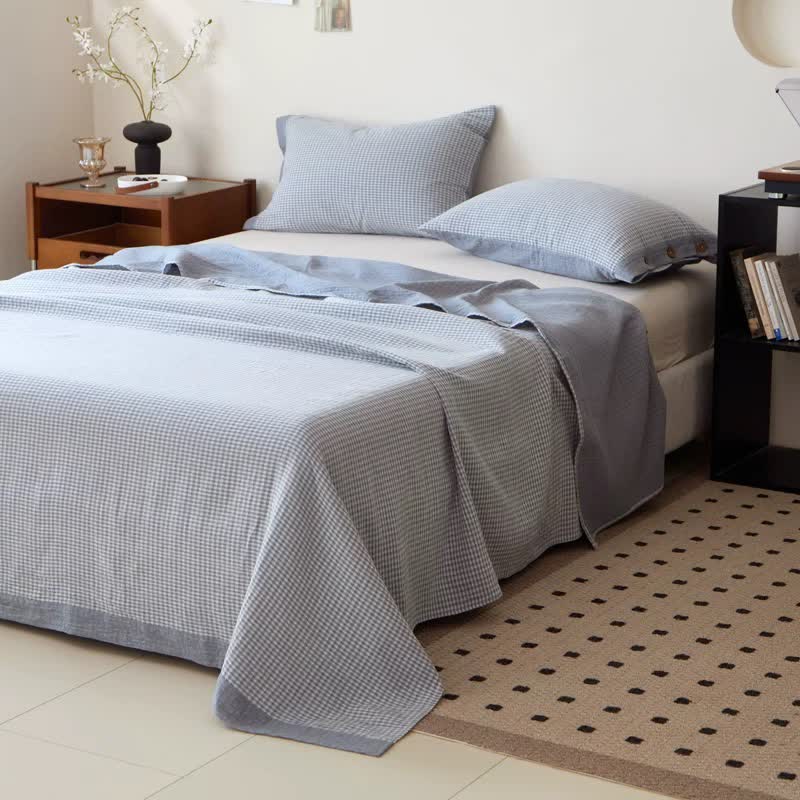 Plaid Cotton Double Gauze Jacquard Bedspread