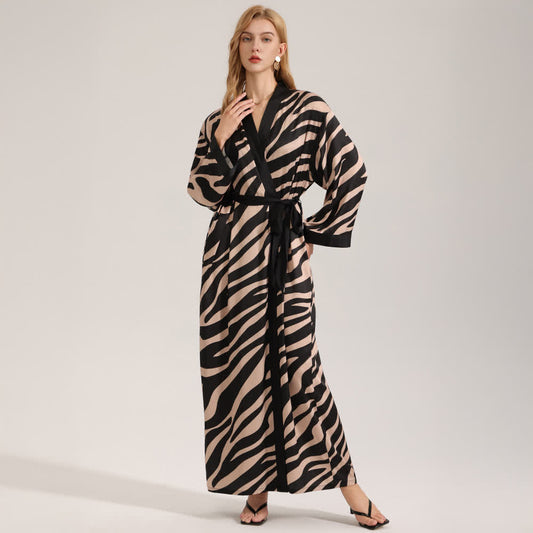 Zebra Print Long Sleeve Kimono Bathrobe