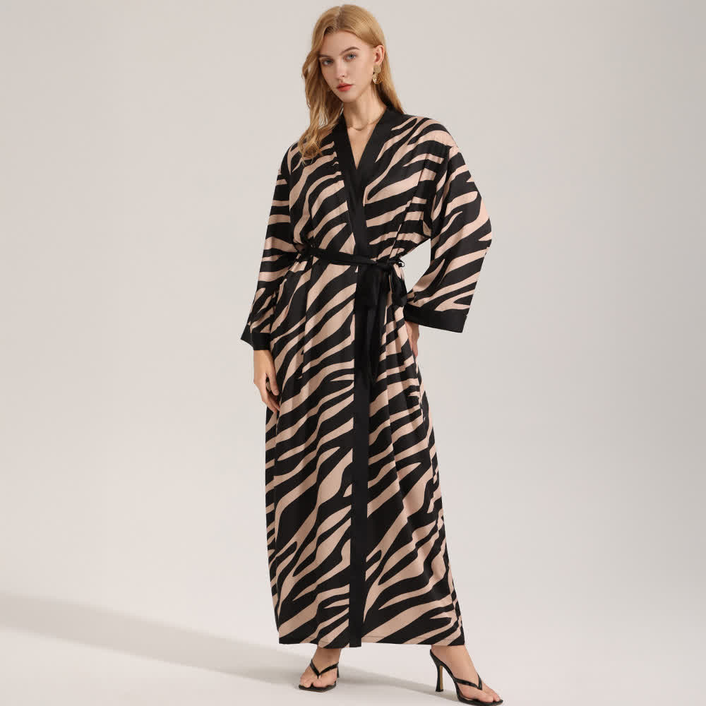 Zebra Print Long Sleeve Kimono Bathrobe