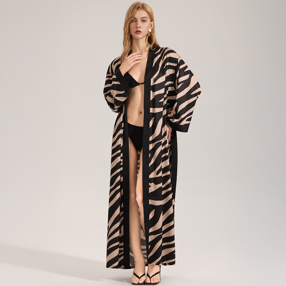 Zebra Print Long Sleeve Kimono Bathrobe