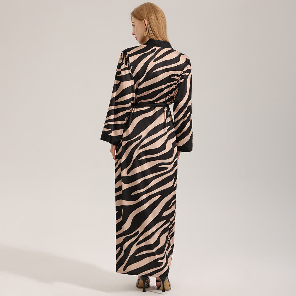 Zebra Print Long Sleeve Kimono Bathrobe
