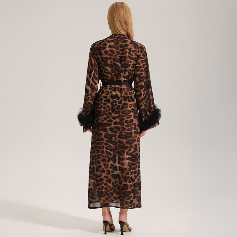 Leopard Print Long Sleeve Kimono Bathrobe