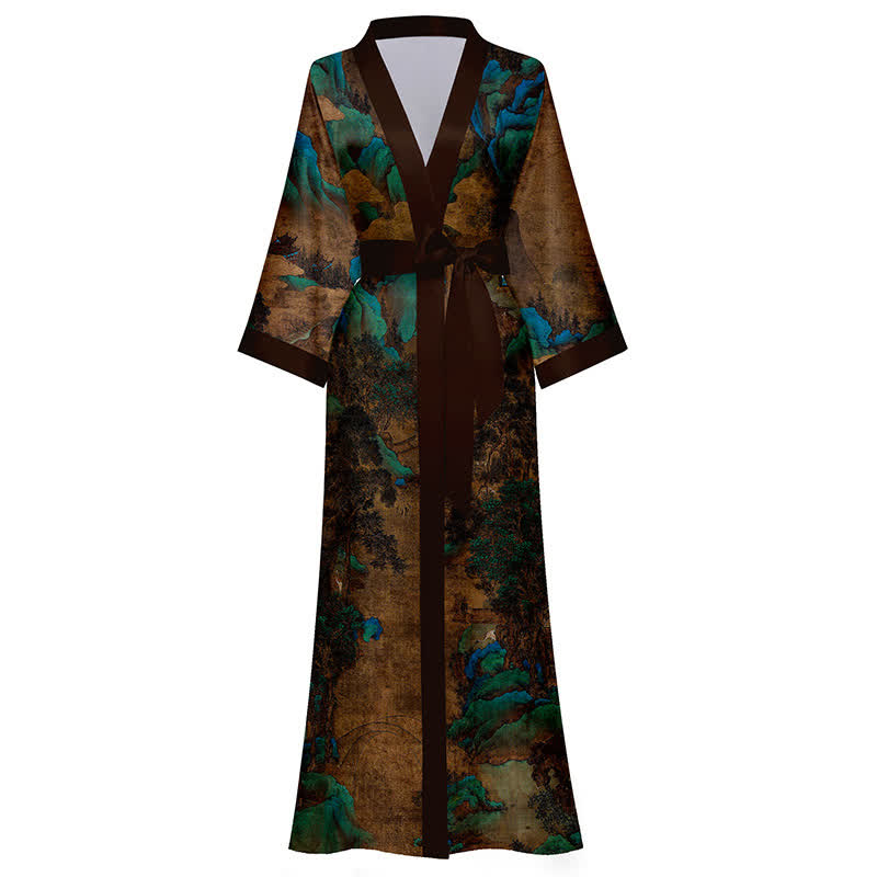 Oriental Landscape Print Kimono Bathrobe