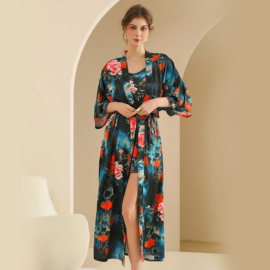 Luxurious Peony Kimono Bathrobe Set