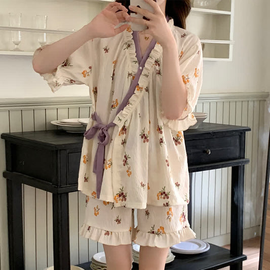 Floral Ruffle Sleeve Pajama Set