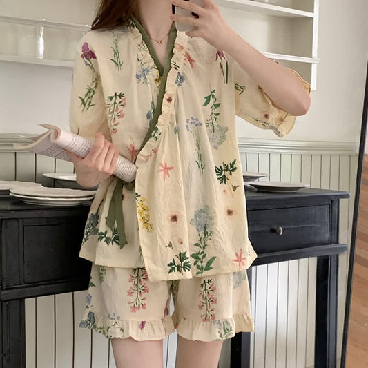 Hydrangea Botanical Ruffle Sleeve Pajama Set