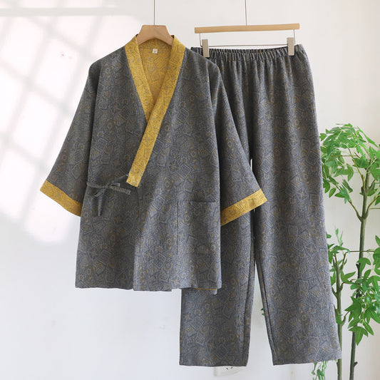 Unisex Japanese Kimono Geometric Pajama Set