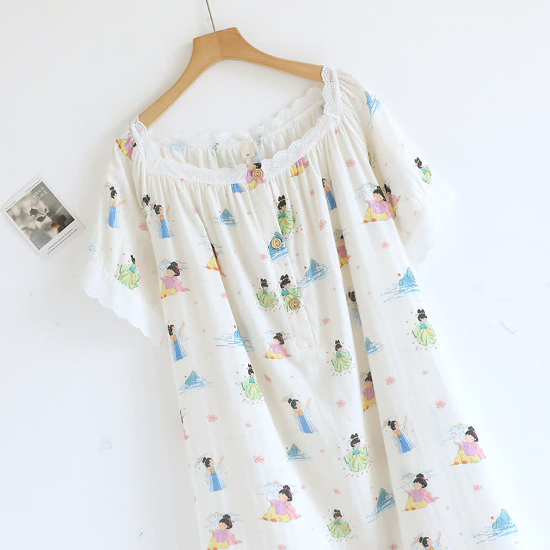 Oriental Cartoon Princess Cotton Lace Nightdress