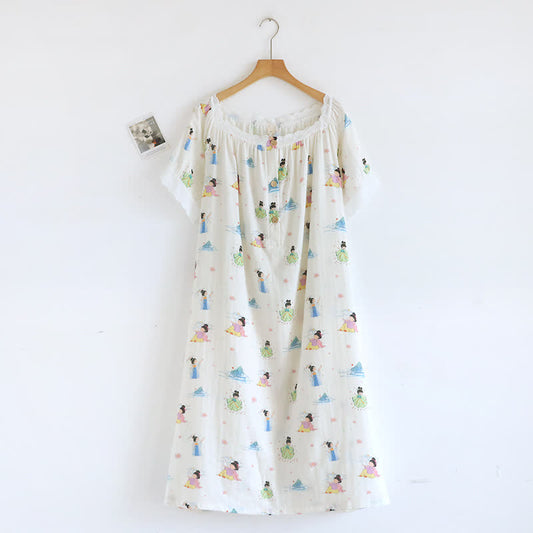 Oriental Cartoon Princess Cotton Lace Nightdress