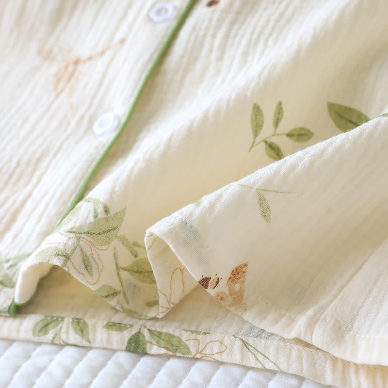 Butterfly Leaf Print Cotton Pajama Set