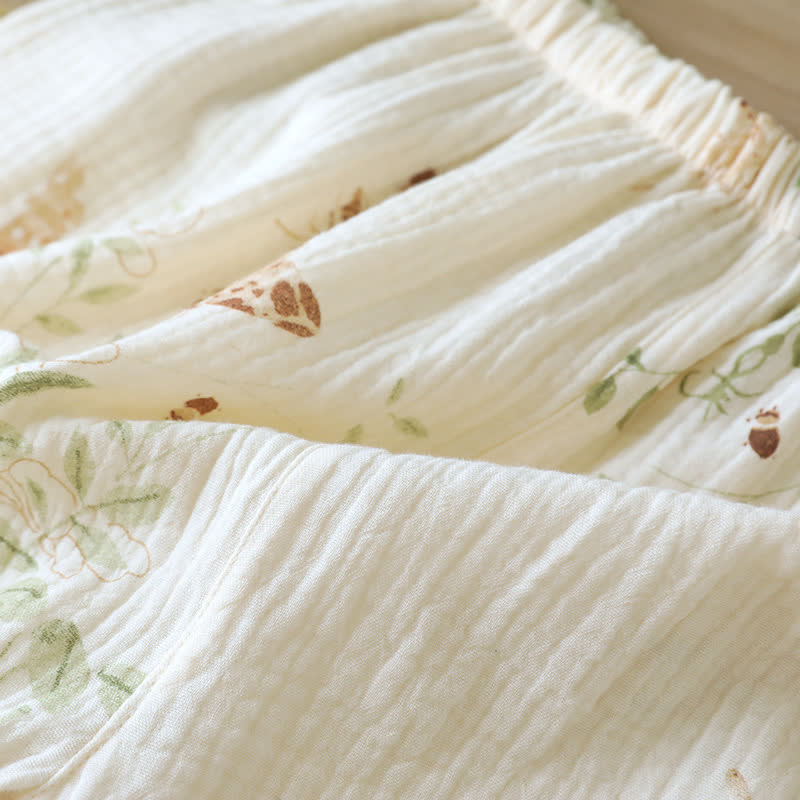Butterfly Leaf Print Cotton Pajama Set