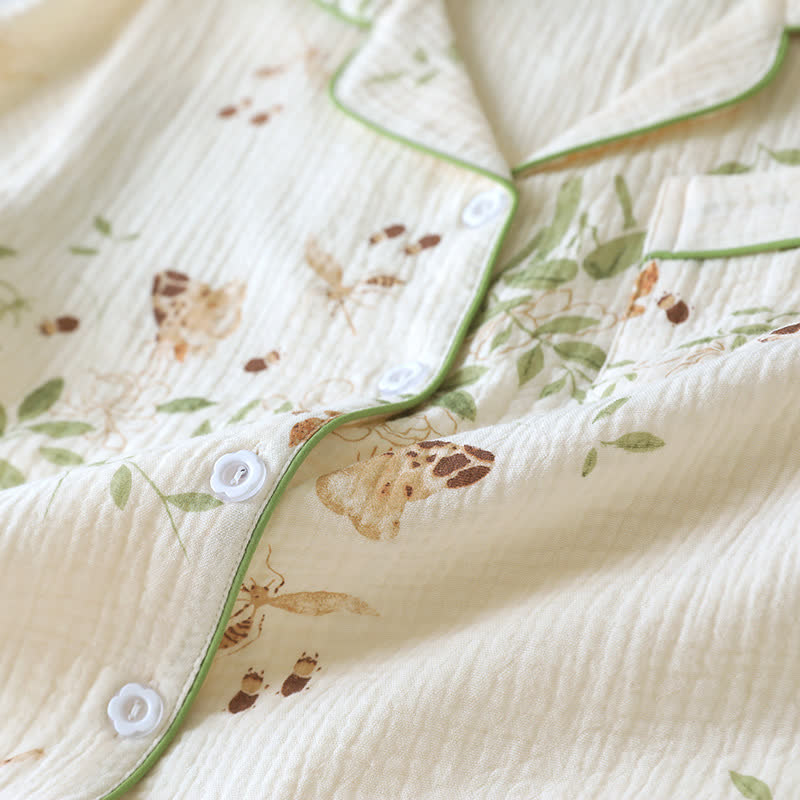 Butterfly Leaf Print Cotton Pajama Set