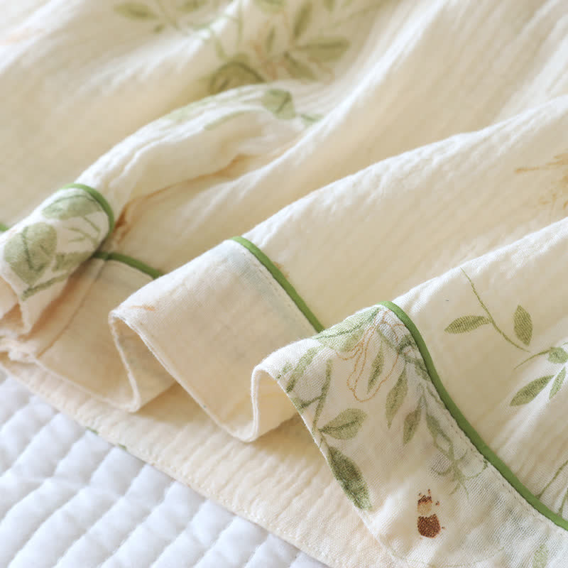 Butterfly Leaf Print Cotton Pajama Set