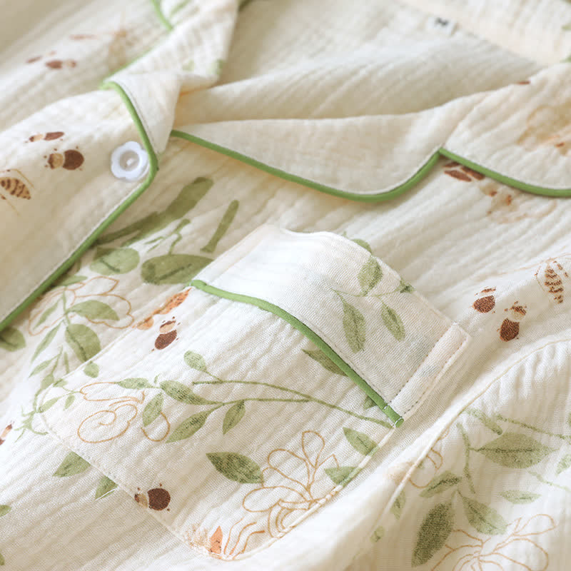 Butterfly Leaf Print Cotton Pajama Set