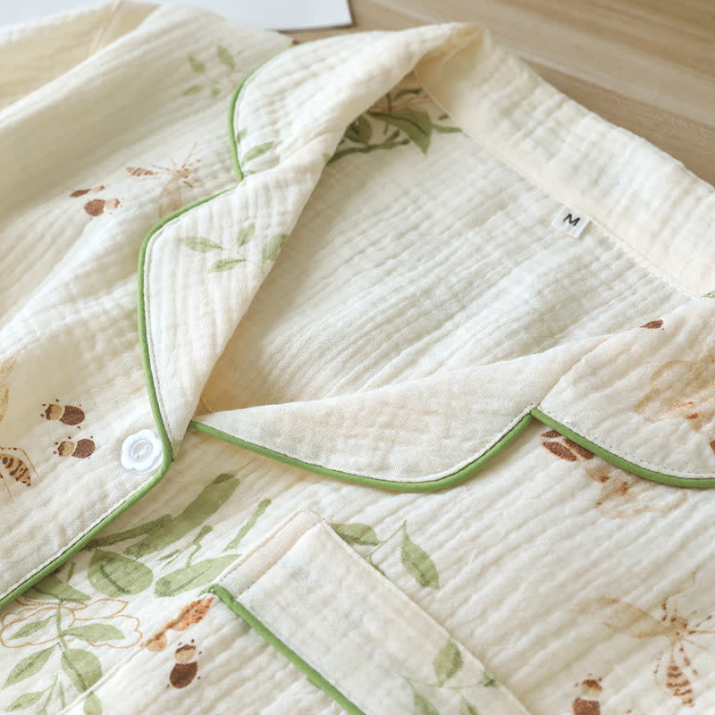 Butterfly Leaf Print Cotton Pajama Set