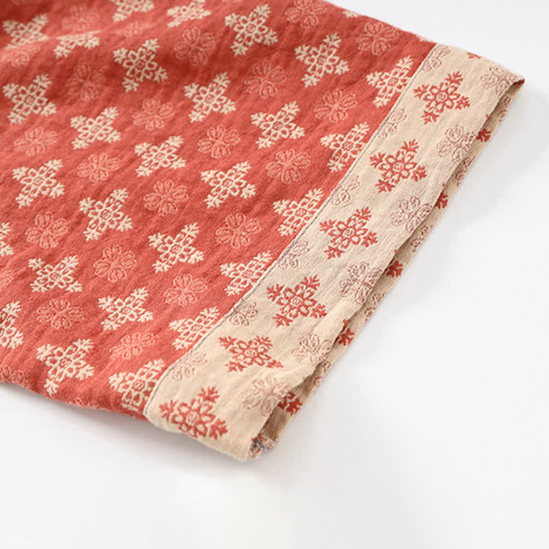 Unisex Red Geometric Cotton Kimono Loungewear
