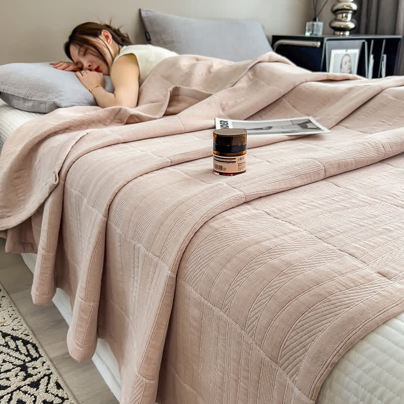 Minimalist Stripe Print Cotton Muslin Quilt - Coffee - King - image 7