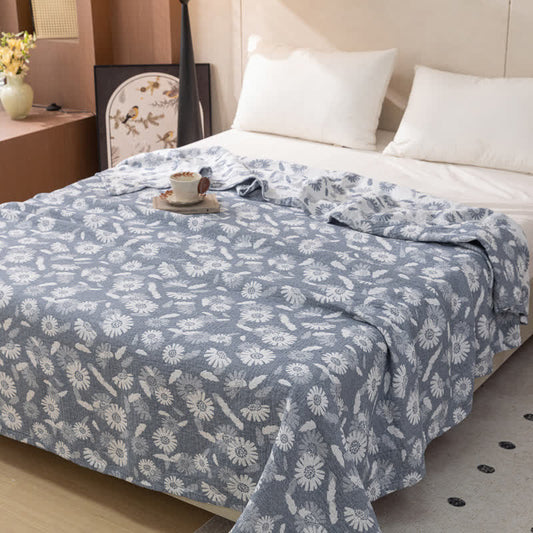 Blue Daisy Print Cotton Gauze Quilt
