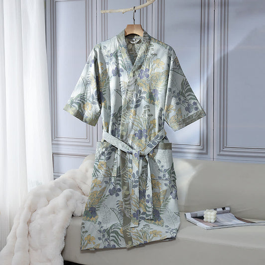 Unisex Duranta Flower Print Cotton Robe