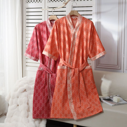 Four-Leaf Clover Cotton Gauze Kimono Robe