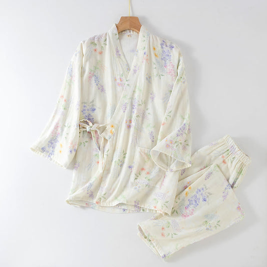 Hydrangea Print Cotton Gauze Japanese Pajamas