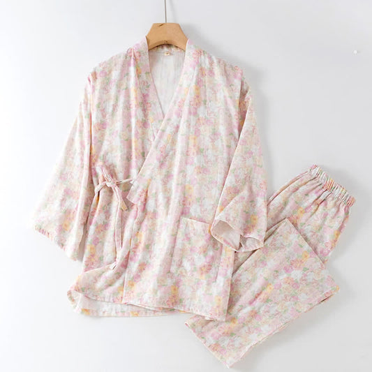 Pink Floral Cotton Gauze Japanese Pajamas