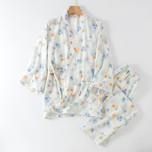 Rose Print Cotton Gauze Japanese Pajamas